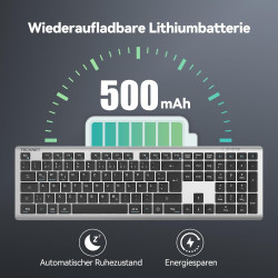 TECKNET Bluetooth Tastatur, Kabellose Wiederaufladbare Multi-Device Tastatur mit Einfacher bis zu 4 Geräte, Ultraflache,