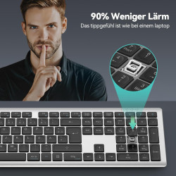 TECKNET Bluetooth Tastatur, Kabellose Wiederaufladbare Multi-Device Tastatur mit Einfacher bis zu 4 Geräte, Ultraflache,