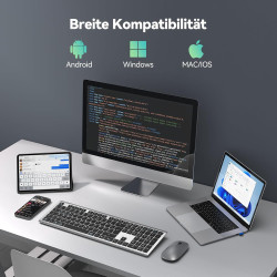 TECKNET Bluetooth Tastatur, Kabellose Wiederaufladbare Multi-Device Tastatur mit Einfacher bis zu 4 Geräte, Ultraflache,