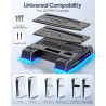 PS5/PS5 Slim/PS5 Pro Ständer mit 3 stufig Lüfter und Licht, PS5 Standfuß mit 4 USB Ports/Controller Ladestation/Headset
