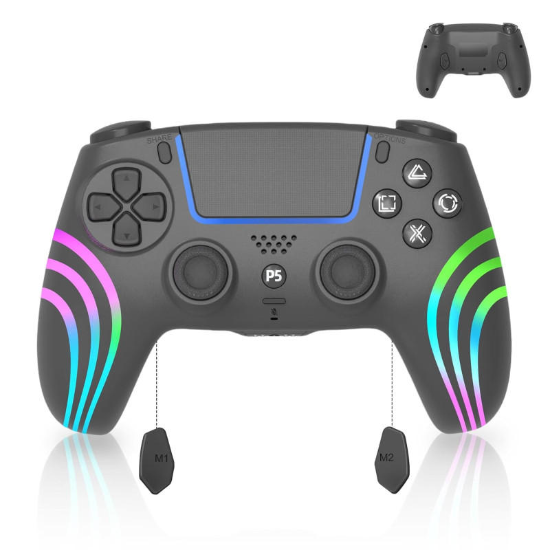 Wireless Controller für PS5 Pro/PS5/PS5 Slim, PS5/PC Drahtlos Controller mit Turbo-Dauerfeuer/Makrofunktion/Duale