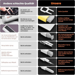 Ordilend Tastatur Reinigungsset, Alles in Einem Handy Reinigungsset, für iPhone Airpods Tastaturreiniger mit Bürste und Spray,