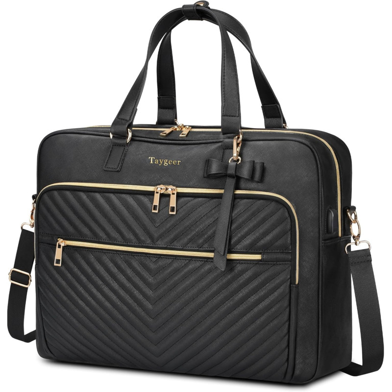 Taygeer Laptoptasche Damen 17 Zoll, Laptop Handtasche mit USB-Anschluss, Wasserabweisend Leder Schultertasche, Große Cabrio