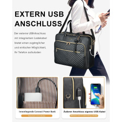 Taygeer Laptoptasche Damen 17 Zoll, Laptop Handtasche mit USB-Anschluss, Wasserabweisend Leder Schultertasche, Große Cabrio
