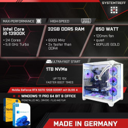 SYSTEMTREFF High-End Gaming PC Intel Core i9-13900K 24x5.8GHz | Nvidia RTX 5070 12GB DX12 | 1TB M.2 NVMe | 32GB DDR5 RAM |