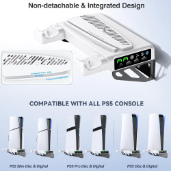 Tokluck PS5/PS5 Slim/PS5 Pro Wandhalterung mit 3 stufig Lüfter und PS5 Controller Ladestation, PS5 Halterung Wand mit Headset