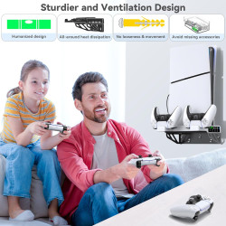 Tokluck PS5/PS5 Slim/PS5 Pro Wandhalterung mit 3 stufig Lüfter und PS5 Controller Ladestation, PS5 Halterung Wand mit Headset