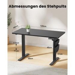 ErGear Höhenverstellbarer Schreibtisch 120x60cm, 80KG Tragkraft Mit Aufbewahrungstasche, Elektrisch Mit Memory Funktion Für