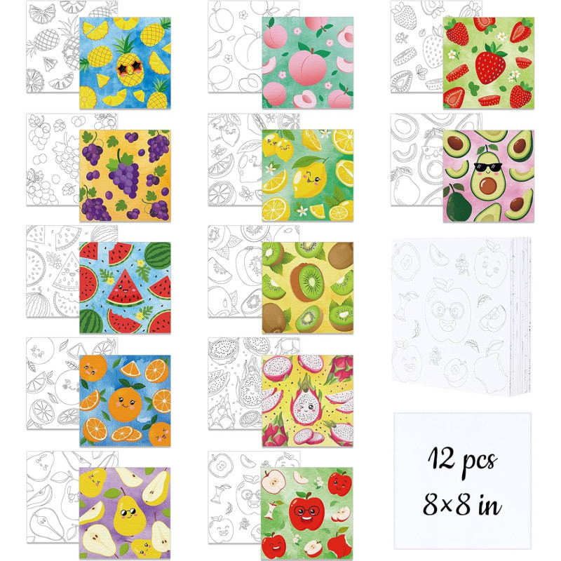 HOMDAT Vorgezeichnete Leinwand, 12-teiliges Malset auf vorgezeichneter Leinwand, 20 x 20 cm Bemalen Malkunst-Set für Kind,