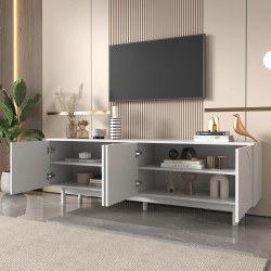 WASAGA Moderner TV-Schrank Verstellbare Einlegeplatten Leichte Lowboard-TV-Möbel im Luxusstil 170 x 38 x 44 cm (Weiß und Gold) 