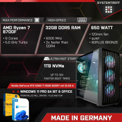 SYSTEMTREFF High-End Gaming PC AMD Ryzen 7 8700F 8x5GHz | Nvidia RTX 5060 TI 16GB DX12 | 1TB M.2 NVMe | 32GB DDR5 RAM | Windows