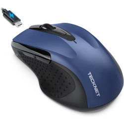 TECKNET Bluetooth Maus, Wiederaufladbare Maus Kabellos(DREI Modi: BT 5.0/3.0 + 2.4G), 4800 DPI, Ergonomische Leise Funkmaus für