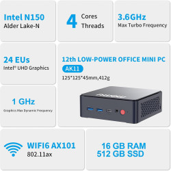 AWOW AK10 Pro Mini PC Intel N100 (bis zu 3,4 GHz), 16GB RAM 512GB SSD, Wi-11 Pro, 4K UHD, WiFi 5, Bluetooth 5.2, Gigabit LAN –