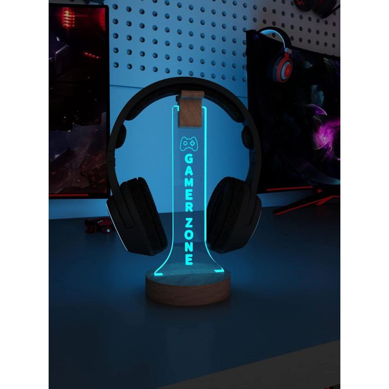 YuanDian Gamer Zone Licht bis Kopfhörer Stand für Schreibtisch, Gaming-Headset-Halter aus Holz RGB mit 16 Farbe leuchtet für