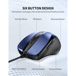 TECKNET Maus mit Kabel, Computermaus mit 6 Tasten, 6400 DPI, Ergonomisches Optical Business Kabelgebundene Maus für PC, Laptop,