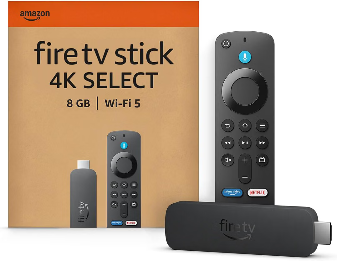 Amazon Fire TV Stick 4K Select mit Fernbedienung und Verpackung