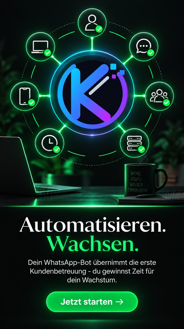 KIFlowPilot Motiv mit vernetzten Workflow-Symbolen und dem Text Automatisieren. Wachsen.