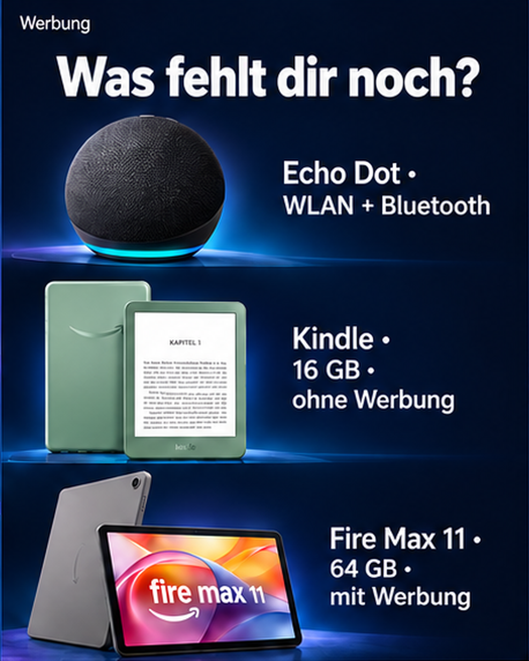 Amazon-Geräteangebote – Kampagnenslide 2: Drei Gerätearten
