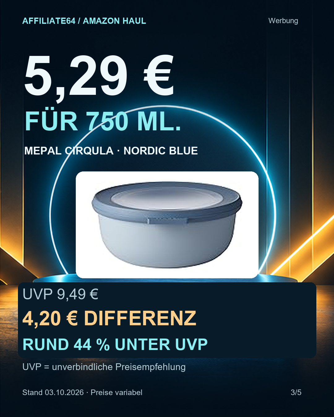 Mepal 750 ml: 5,29 Euro, rund 44 Prozent unter UVP