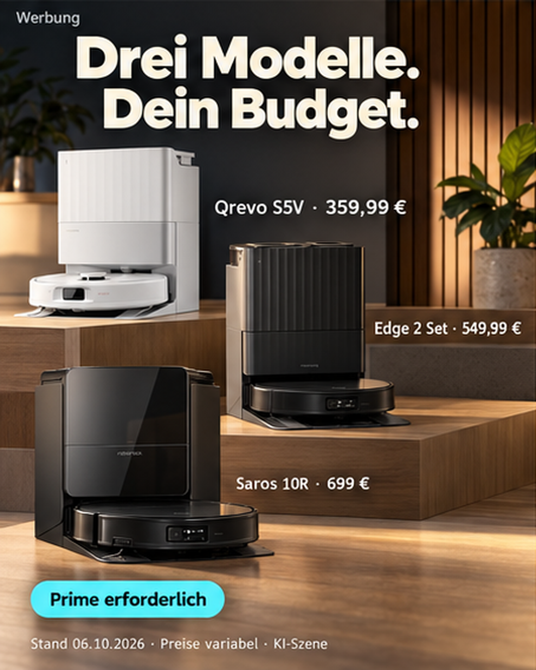 Drei Roborock-Modelle und ihre Prime-Preise