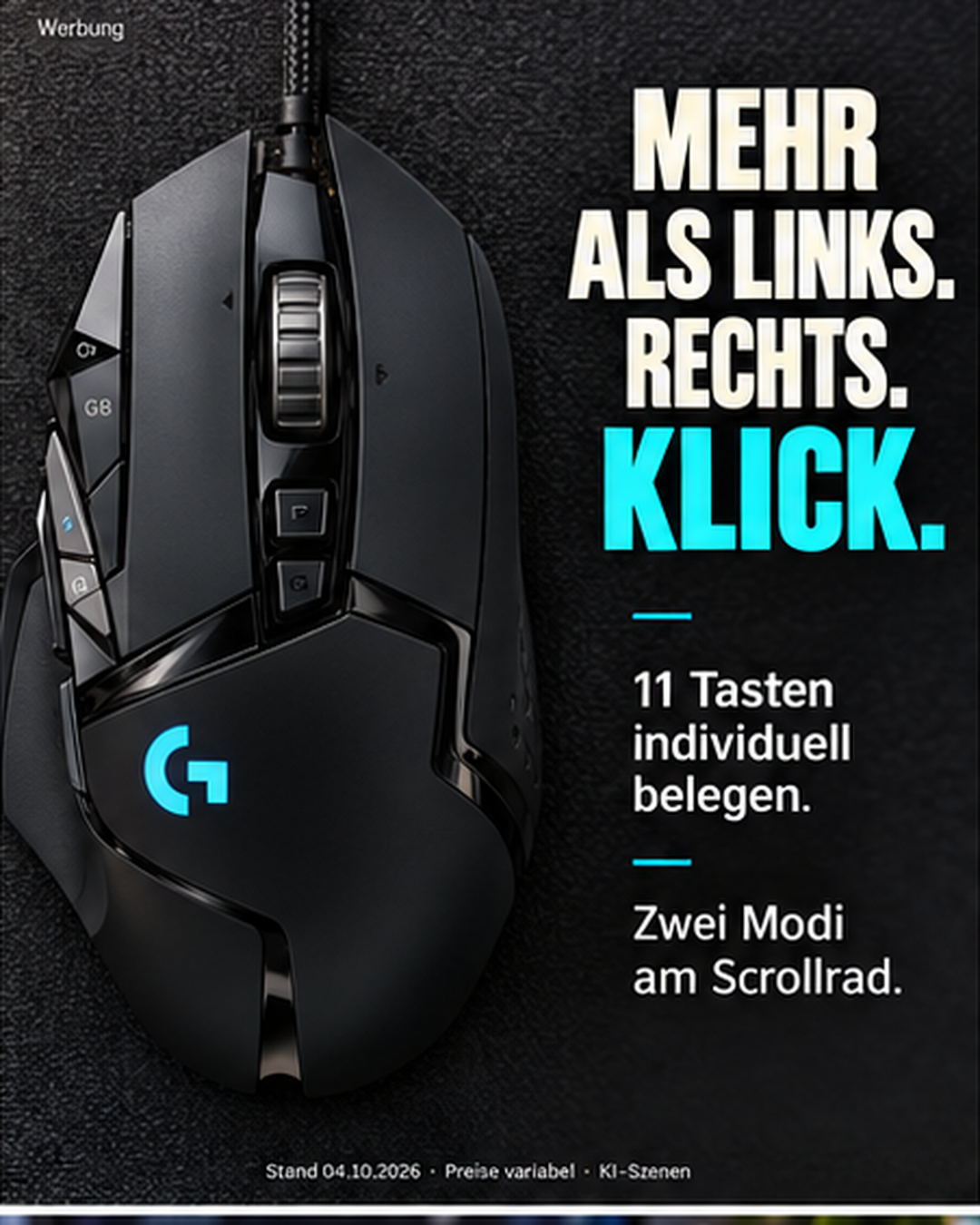 G502: elf belegbare Tasten und zwei Scrollrad-Modi – KI-Szene