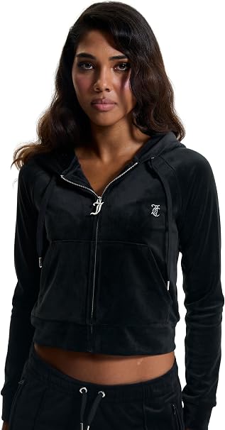 Schwarzer Juicy Couture Zip-Hoodie mit Kapuze und silbernem J-Zipper, Produktreferenz