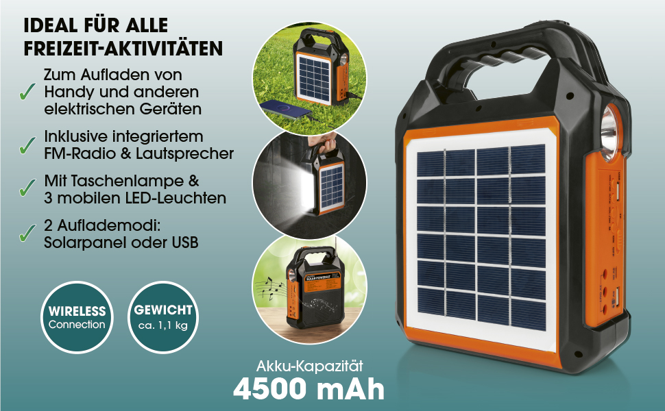 Das solarbetriebene Batterieladegerät ist ein tragbares Akkuladegerät, mit dem Sie Ihr Telefon oder Tablet aufladen können.