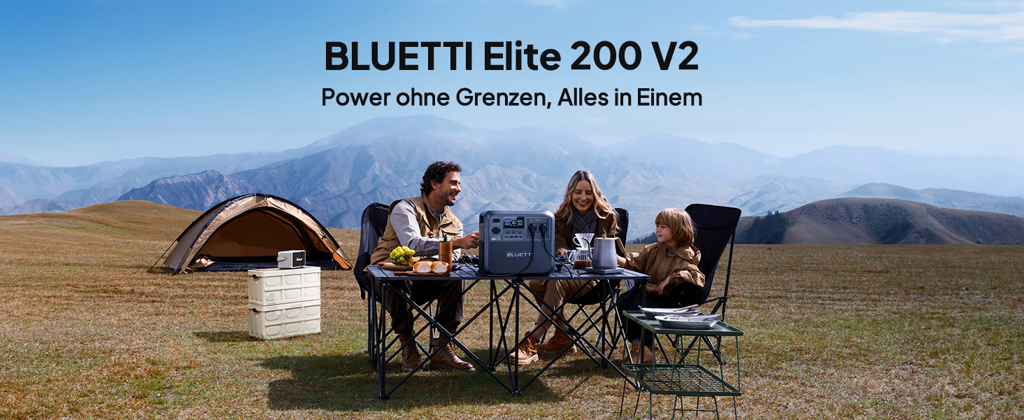 eine Familie, die an einem Tisch mit Picknicktisch und Stühlen sitzt.