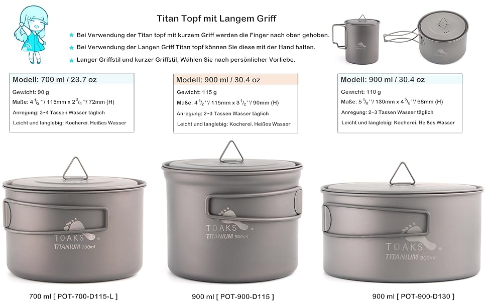 700ml Titan Topf und 900ml Titan Topf