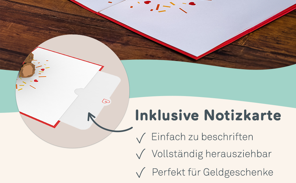 papercrush Pop-Up Karte inklusive Notizkarte zum Beschriften, ideal für Geldgeschenke