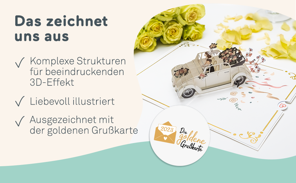 papercrush Pop-Up Karten, besonderer 3D-Effekt, Pop-Up Karte Hochzeitsauto