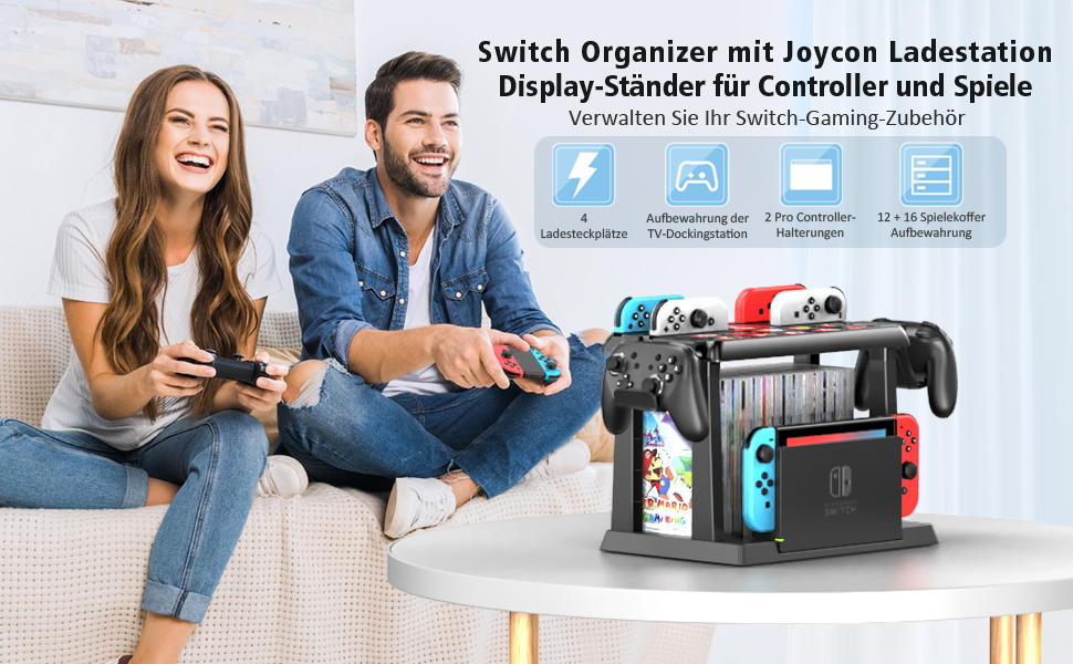 Switch Organizer mit Joycon Ladestation Display-Ständer für Controller und Spiele