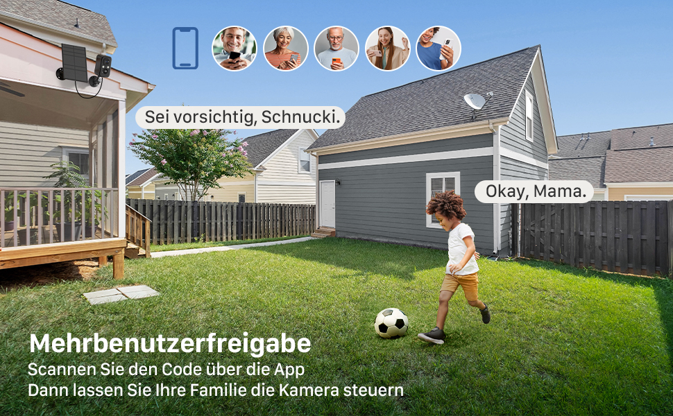 Scannen Sie den Code über die App Dann lassen Sie Ihre Familie die Kamera steuern