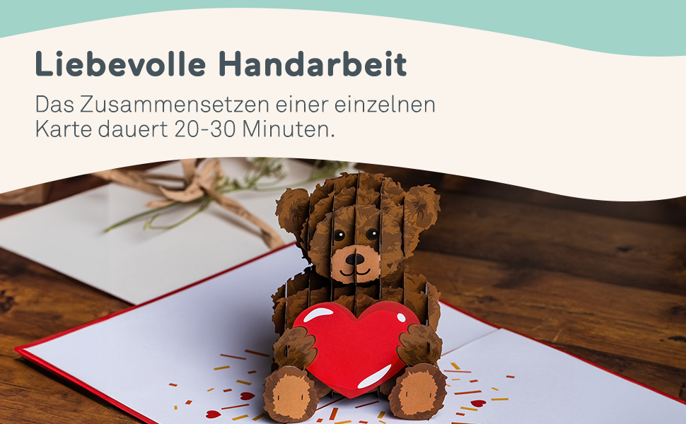 papercrush Pop-Up Karte Teddy mit Herz - Süße 3D Geburtstagskarte für Frau &amp; Freundin
