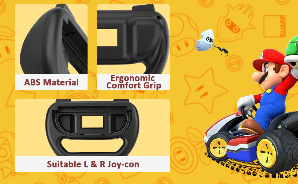 Gaming-Zubehör aus schwarzem Kunststoff mit ergonomischem Griff, kompatibel mit Joy-Con-Controllern. Verfügt über eine ABS-Materialkonstruktion und ein komfortables Design für ein verbessertes Spielerlebnis