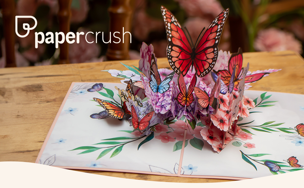 papercrush Pop-Up Karte Schmetterlinge auf Blumen - 3D Geburtstagskarte handgemachtes Karten