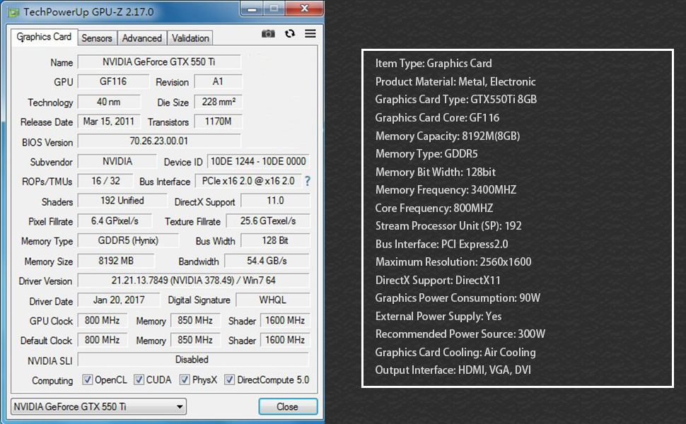 GTX550Ti Gaming Graphics Card
