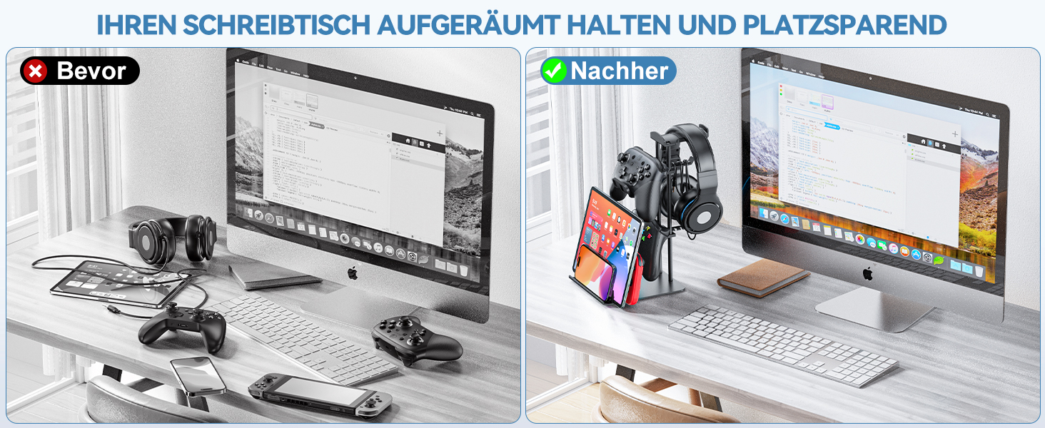 ein Computerständer mit einem Computer und einem Tablet