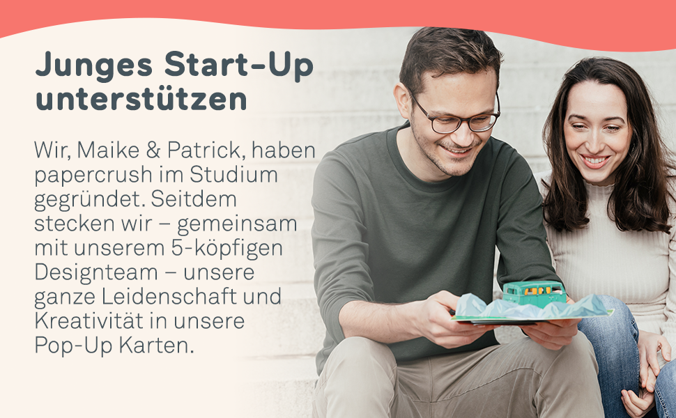 papercrush junges Start-up Pop-Up Karten, über uns, einzigartige Karten, Freude zum Aufklappen